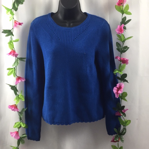 CAMAIEU WOMAN BLUE KNIT LONG SLEEVE SWEATER - Picture 2 of 5
